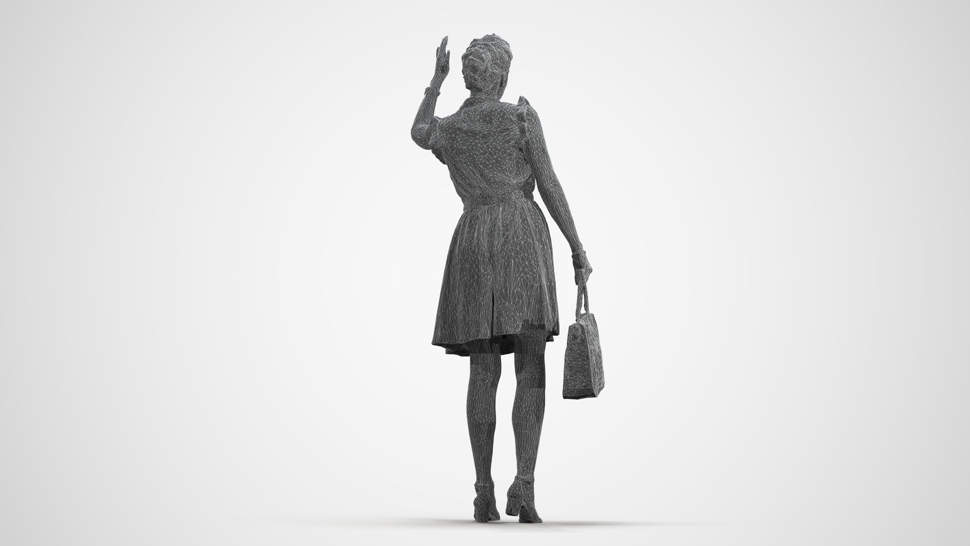 realistic 3D people woman casual standing, render-ready for V-Ray and Corona, FBX OBJ, wireframe front view