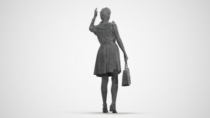 realistic 3D people woman casual standing, render-ready for V-Ray and Corona, FBX OBJ, wireframe front view