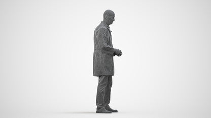 3D scanned senior man medical, photorealistic archviz people for Enscape and SketchUp, wireframe side view