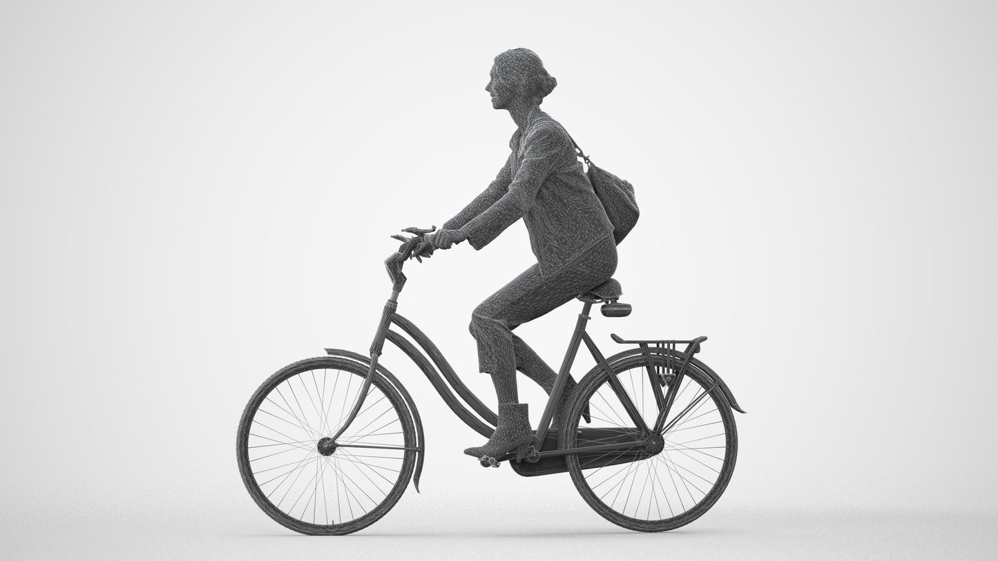 photogrammetry 3D woman business cycling, realistic human model archviz FBX, square thumbnail