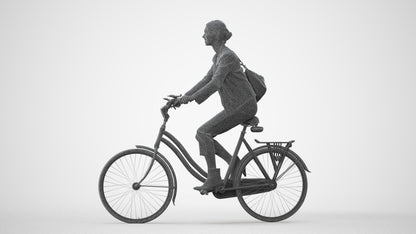 photogrammetry 3D woman business cycling, realistic human model archviz FBX, square thumbnail