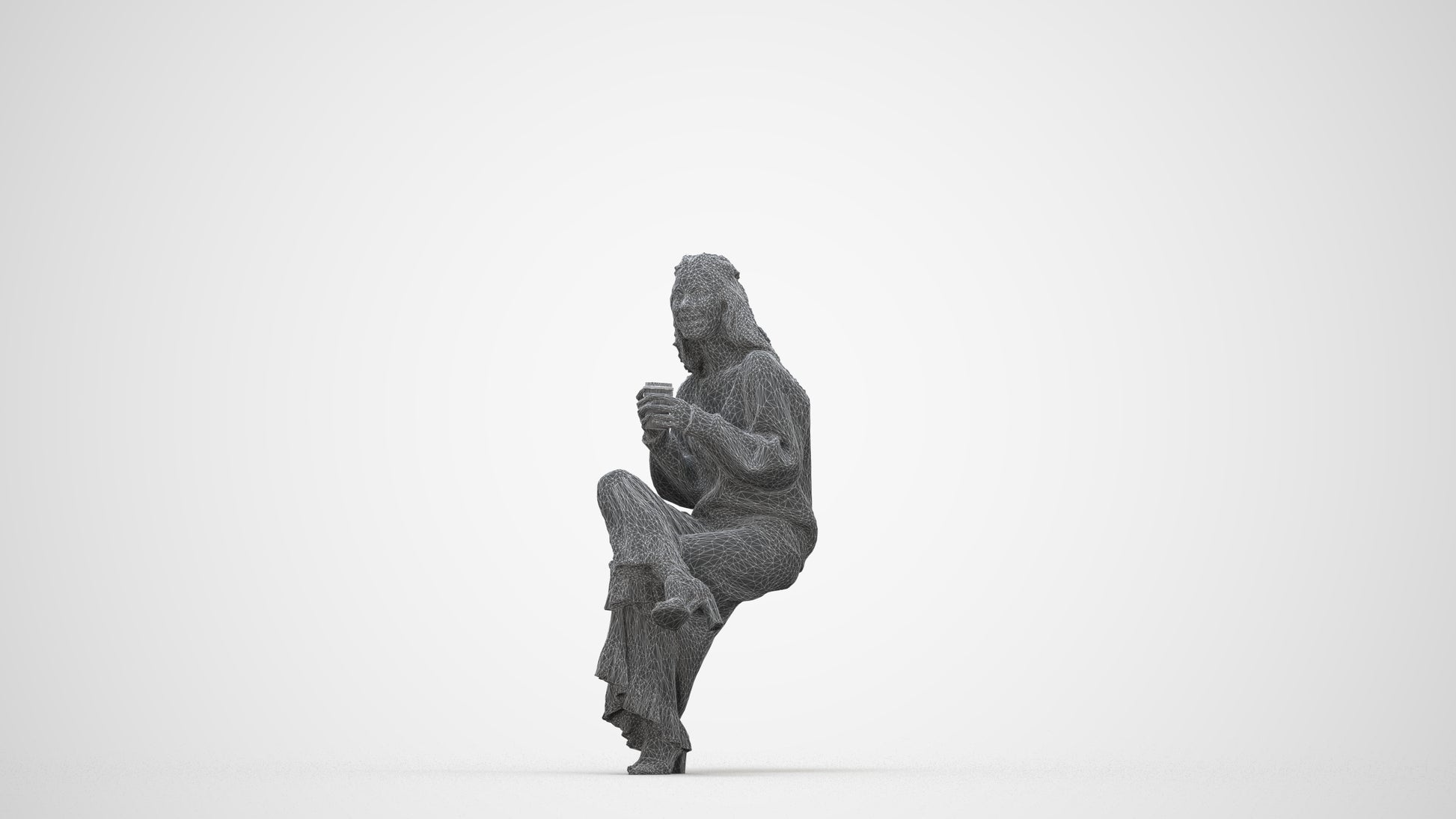 realistic 3D people woman casual sitting, render-ready for V-Ray and Corona, FBX OBJ, wireframe back view