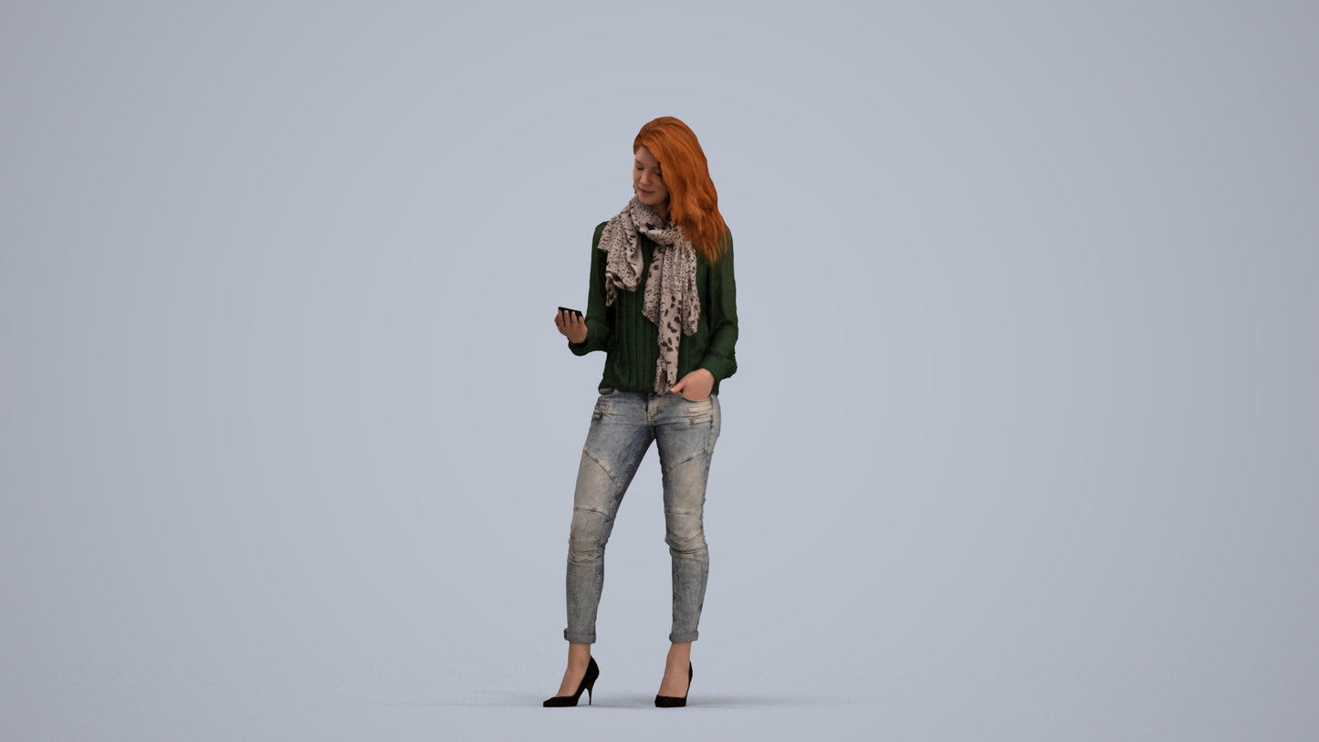 3D scanned woman standing casual, photorealistic archviz people for Enscape and SketchUp, standing pose render