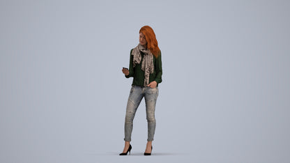 3D scanned woman standing casual, photorealistic archviz people for Enscape and SketchUp, standing pose render