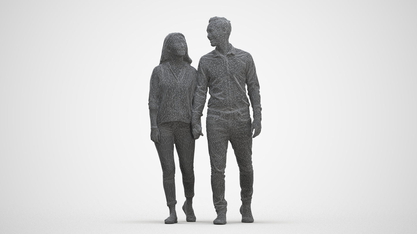 realistic 3D human woman casual couple, archviz people FBX OBJ for Blender, three-quarter front view render