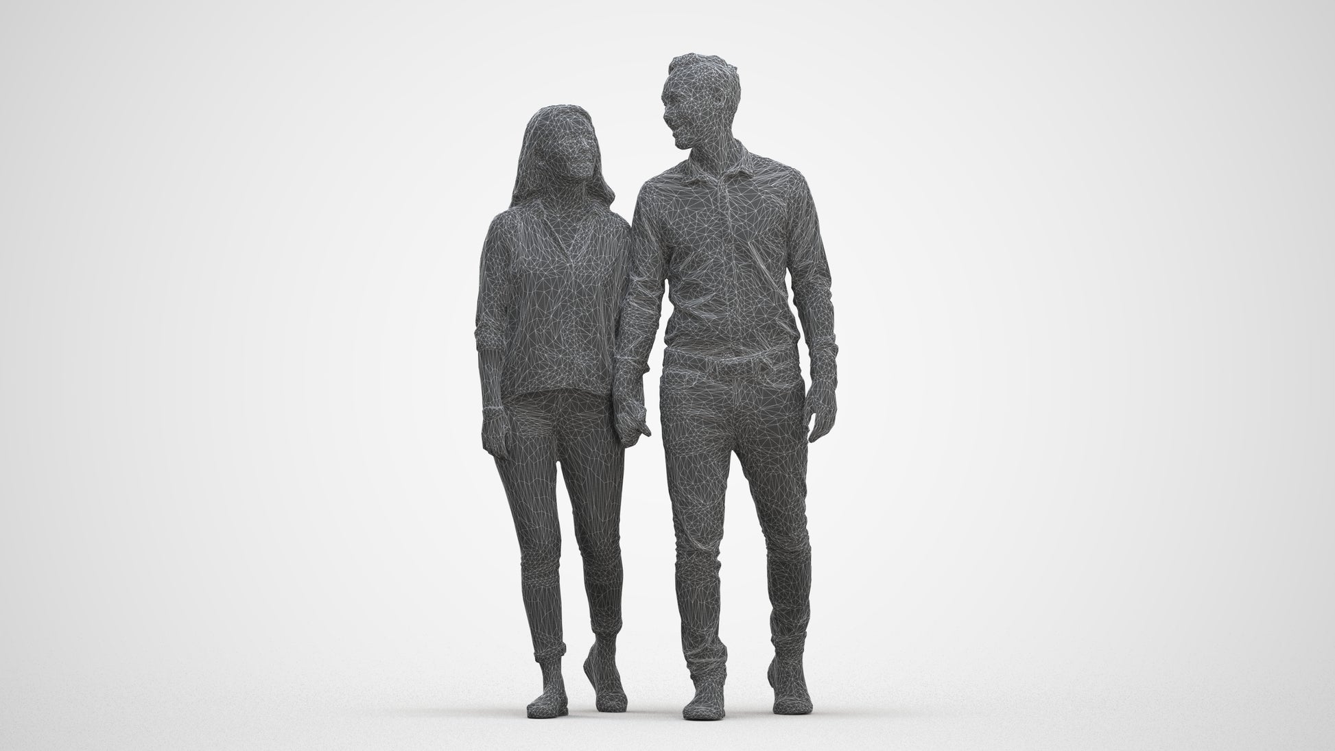realistic 3D human woman casual couple, archviz people FBX OBJ for Blender, three-quarter front view render