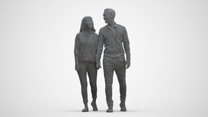 realistic 3D human woman casual couple, archviz people FBX OBJ for Blender, three-quarter front view render
