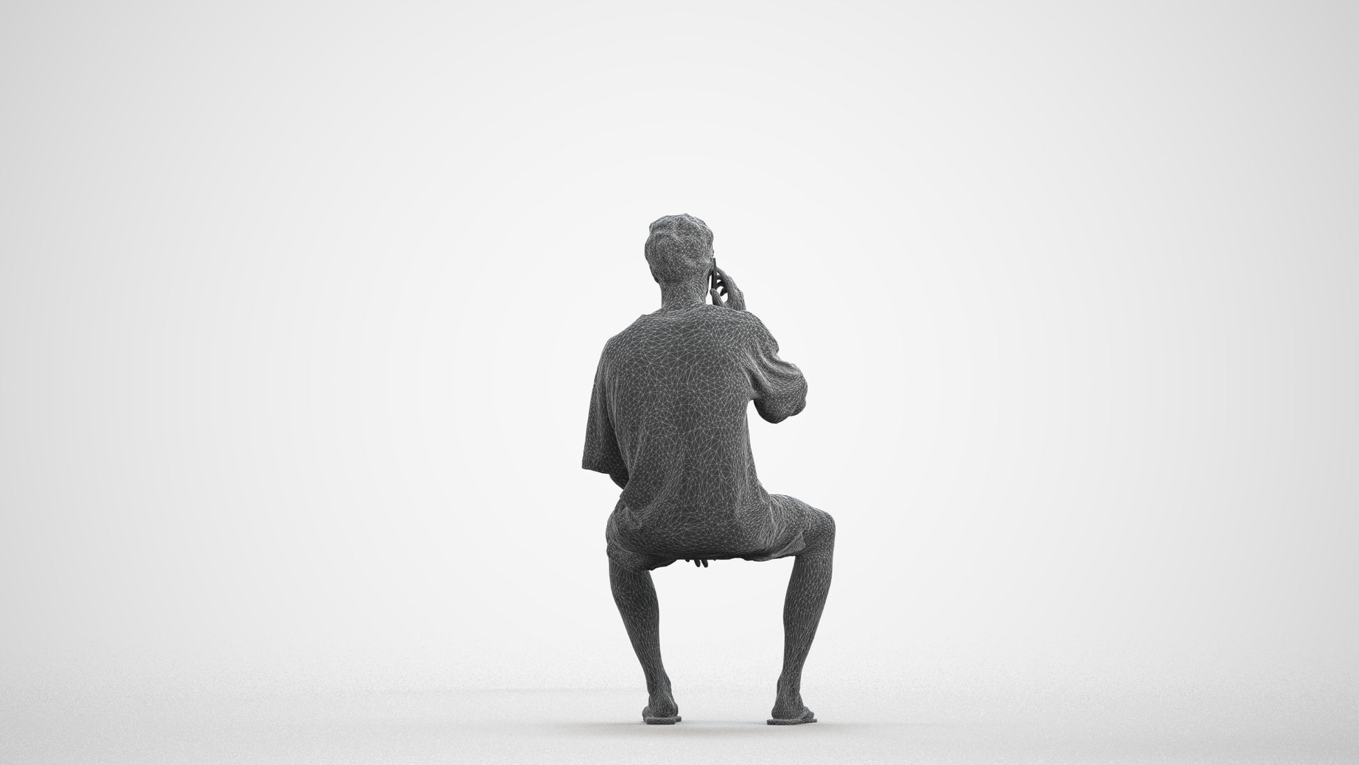 scanned 3D man casual sitting, photogrammetry people for Enscape and V-Ray, wireframe front view