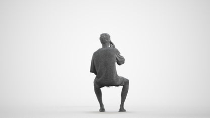 scanned 3D man casual sitting, photogrammetry people for Enscape and V-Ray, wireframe front view