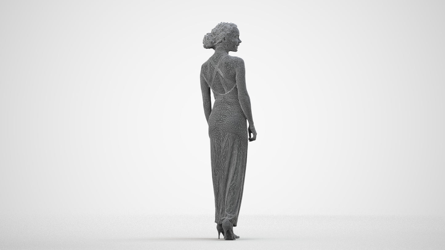 3D people model woman formal formalaffairs, scanned human for 3ds Max rendering, wireframe side view