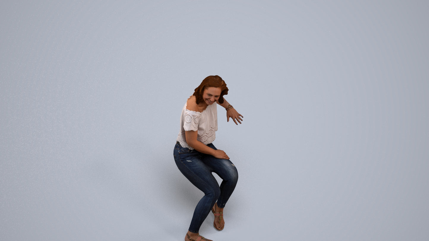 realistic 3D people woman casual sitting, render-ready for V-Ray and Corona, FBX OBJ, back view render