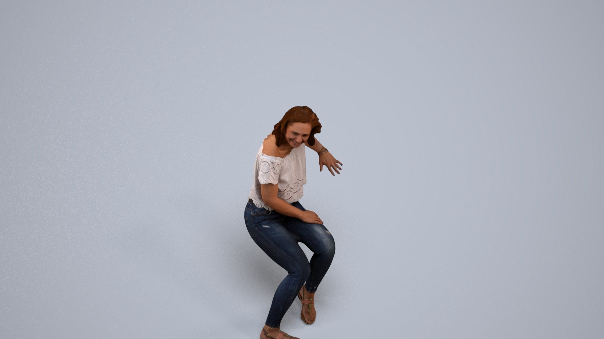 realistic 3D people woman casual sitting, render-ready for V-Ray and Corona, FBX OBJ, back view render