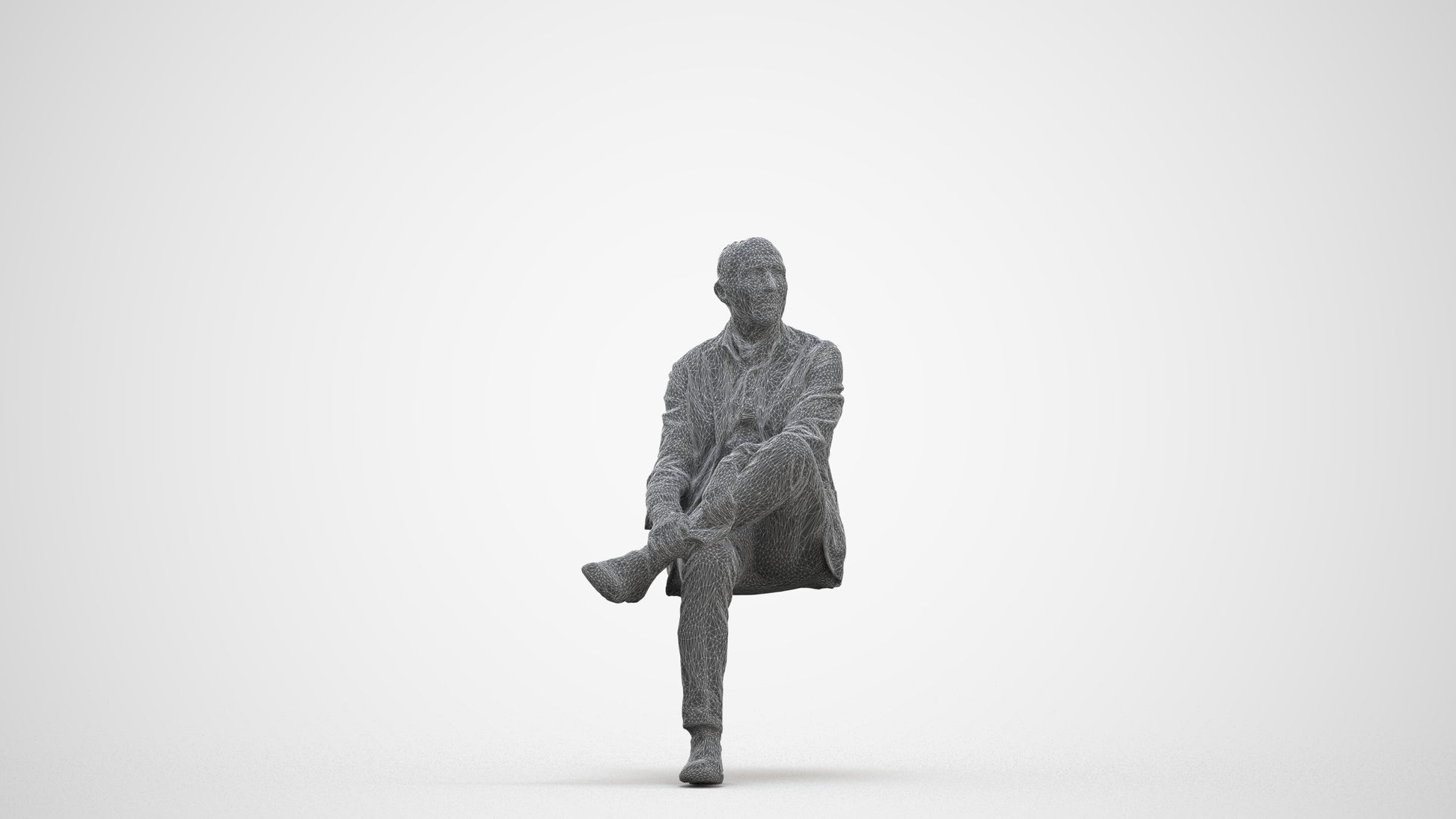 scanned 3D senior man business sitting, photogrammetry people for Enscape and V-Ray, three-quarter front view render