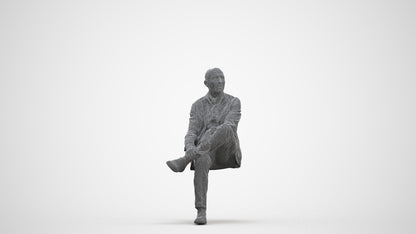 scanned 3D senior man business sitting, photogrammetry people for Enscape and V-Ray, three-quarter front view render