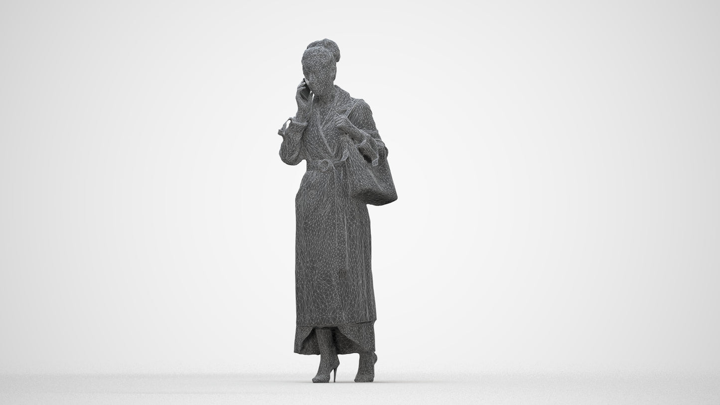scanned 3D woman business standing, photogrammetry people for Enscape and V-Ray, wireframe back view