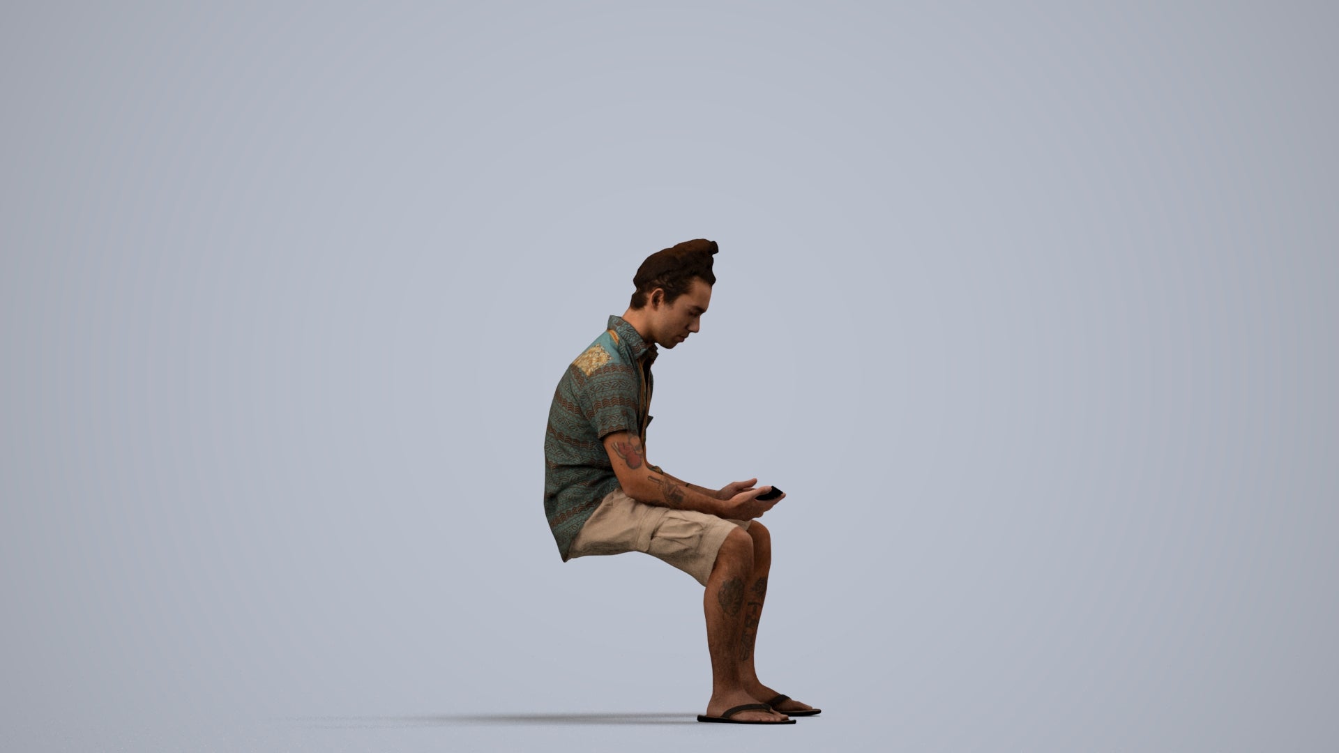 realistic 3D people man casual sitting, render-ready for V-Ray and Corona, FBX OBJ, side view render