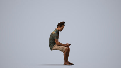 realistic 3D people man casual sitting, render-ready for V-Ray and Corona, FBX OBJ, side view render