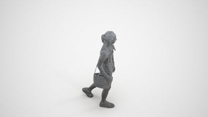 realistic 3D human woman casual walking, archviz people FBX OBJ for Blender, wireframe three-quarter view