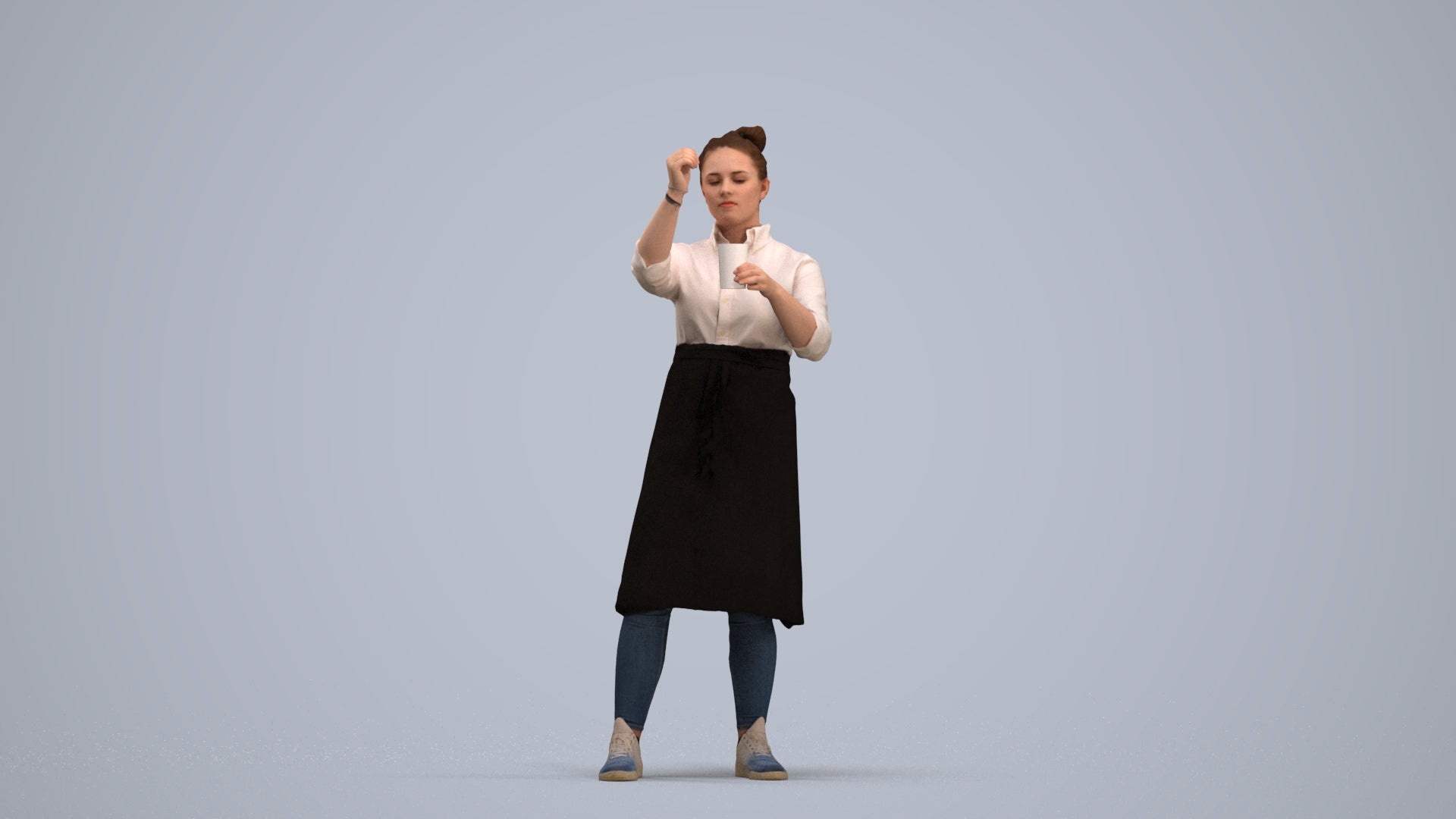 realistic 3D people woman hospitality, render-ready for V-Ray and Corona, FBX OBJ, standing pose render