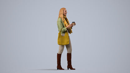 3D human model woman casual standing, photogrammetry scanned person for archviz, side view render