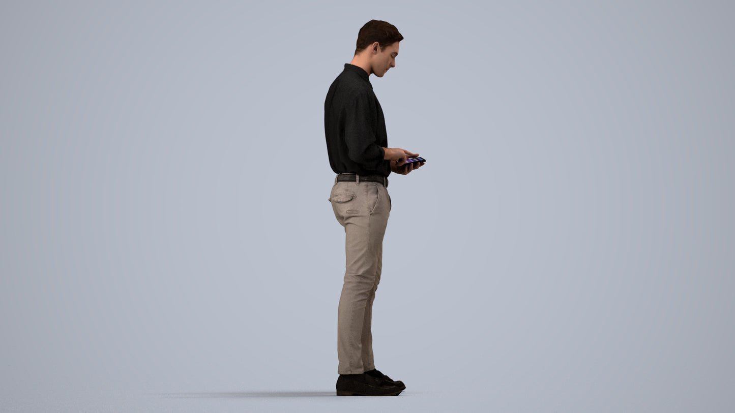 3D people model man casual standing, scanned human for 3ds Max rendering, side view render