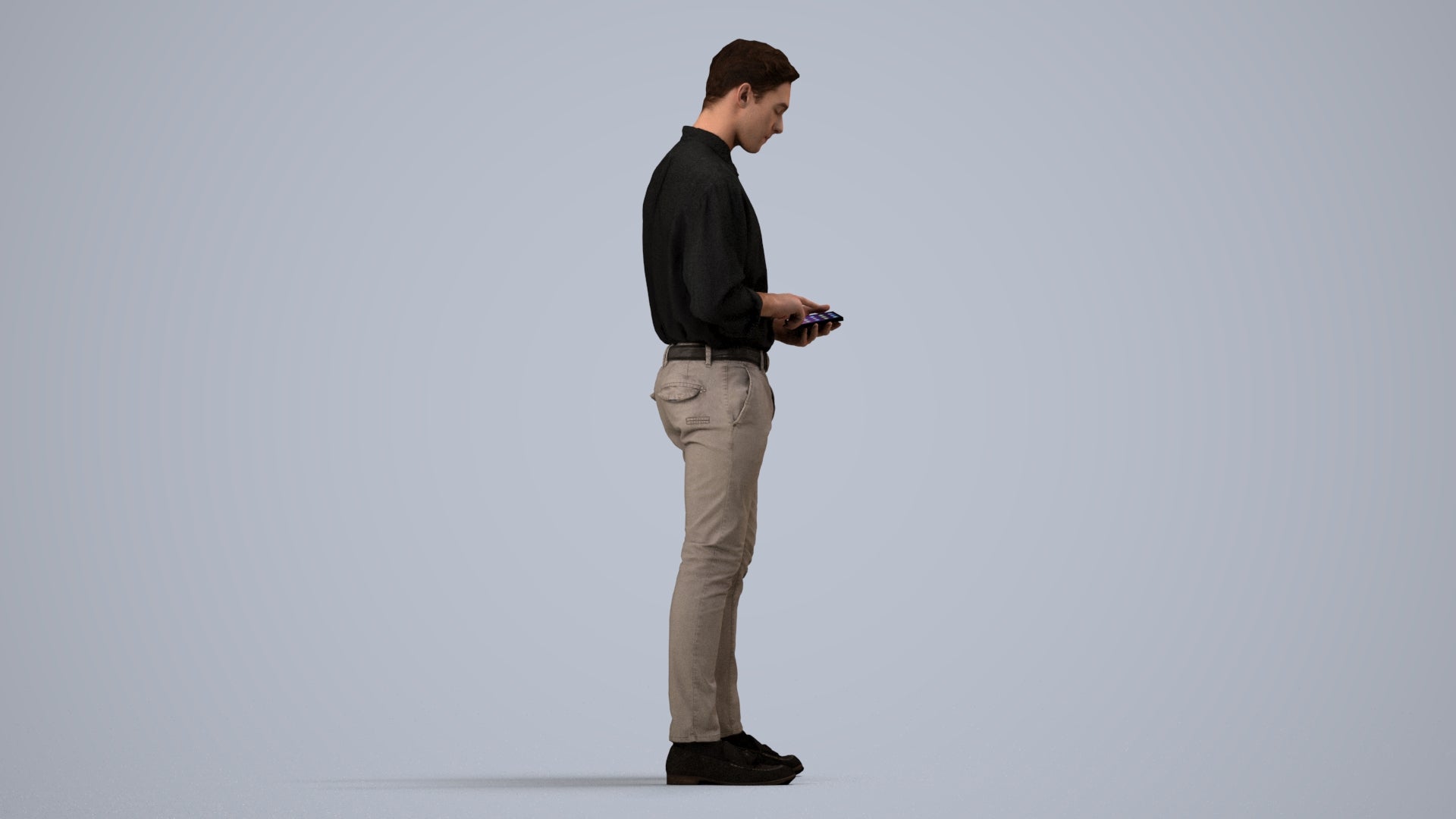 3D people model man casual standing, scanned human for 3ds Max rendering, side view render