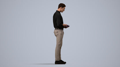 3D people model man casual standing, scanned human for 3ds Max rendering, side view render