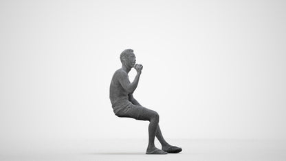 scanned 3D man casual sitting, photogrammetry people for Enscape and V-Ray, wireframe side view