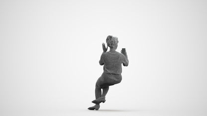3D scanned woman sitting casual, photorealistic archviz people for Enscape and SketchUp, wireframe front view