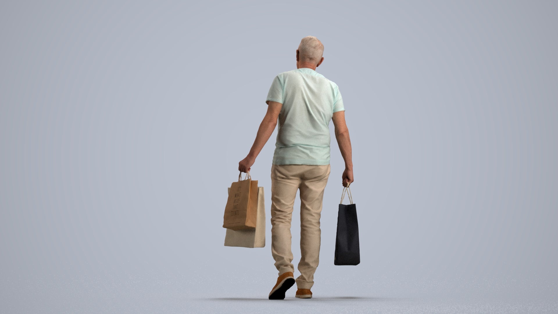 photogrammetry 3D senior man casual shopping, realistic human model archviz FBX, front view render