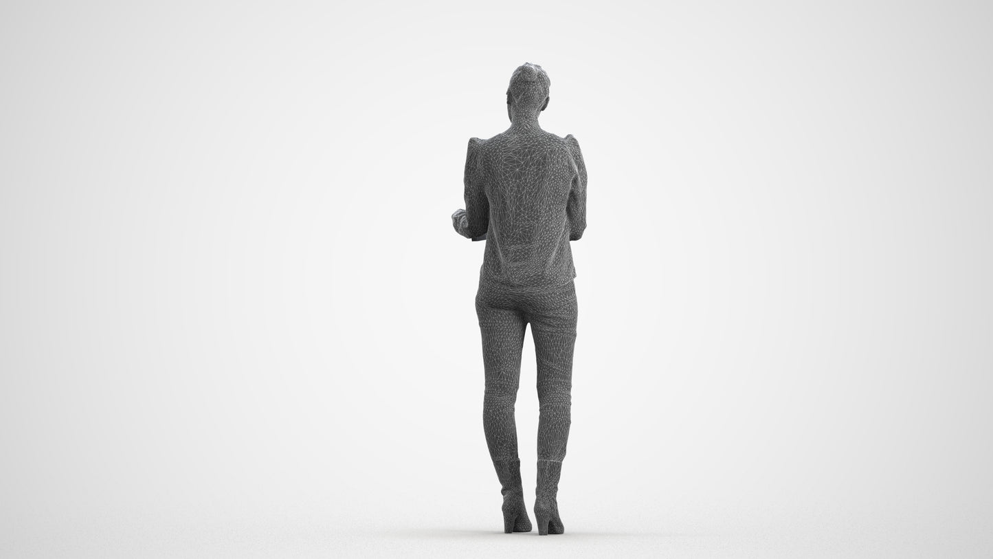 3D people model woman business walking, scanned human for 3ds Max rendering, wireframe front view