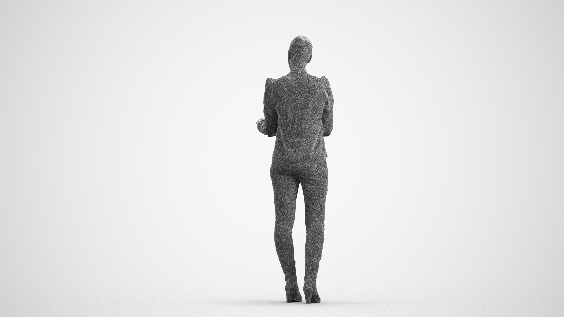 3D people model woman business walking, scanned human for 3ds Max rendering, wireframe front view
