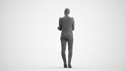 3D people model woman business walking, scanned human for 3ds Max rendering, wireframe front view