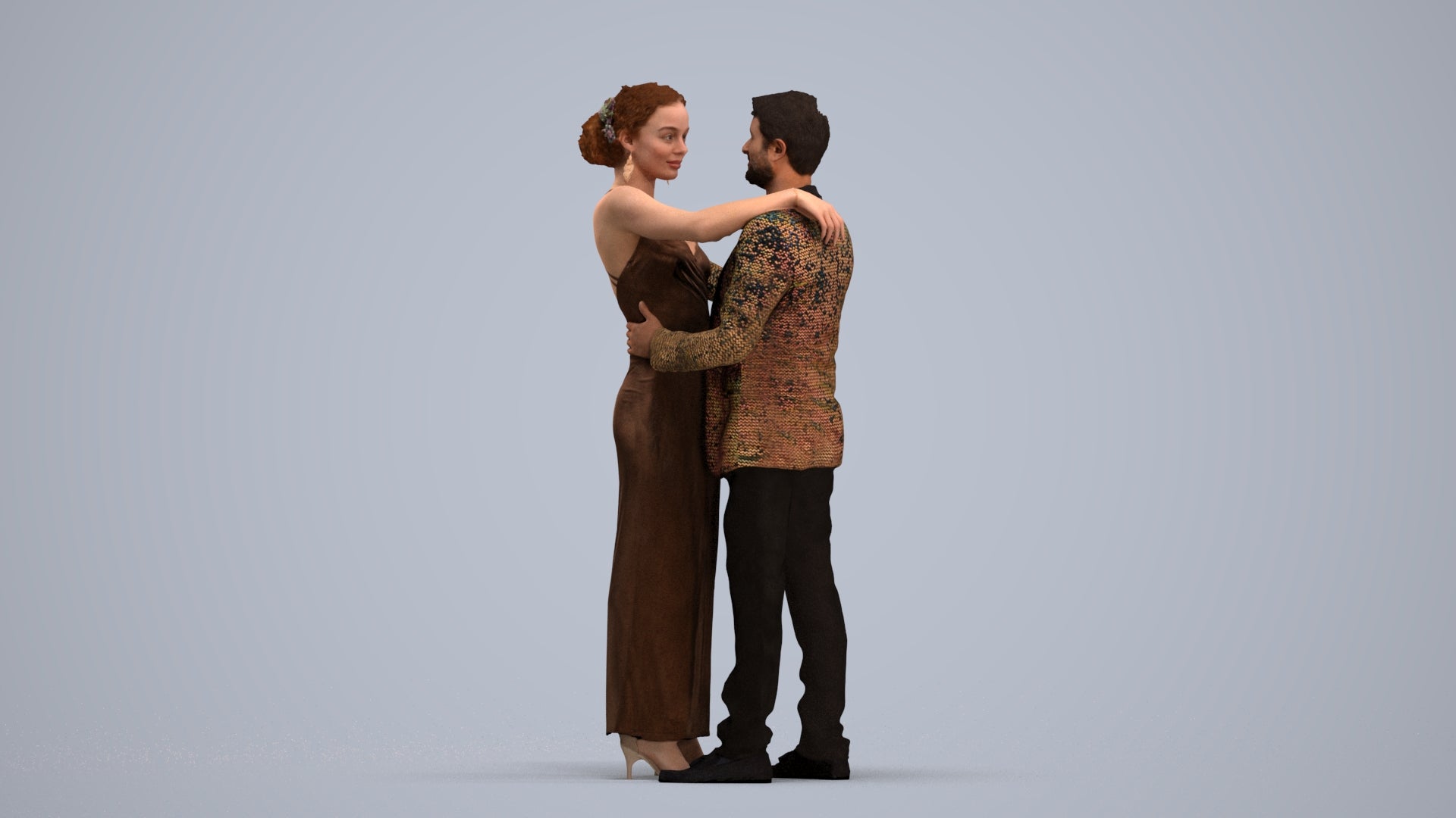 realistic 3D human woman formal dancing, archviz people FBX OBJ for Blender, standing pose render