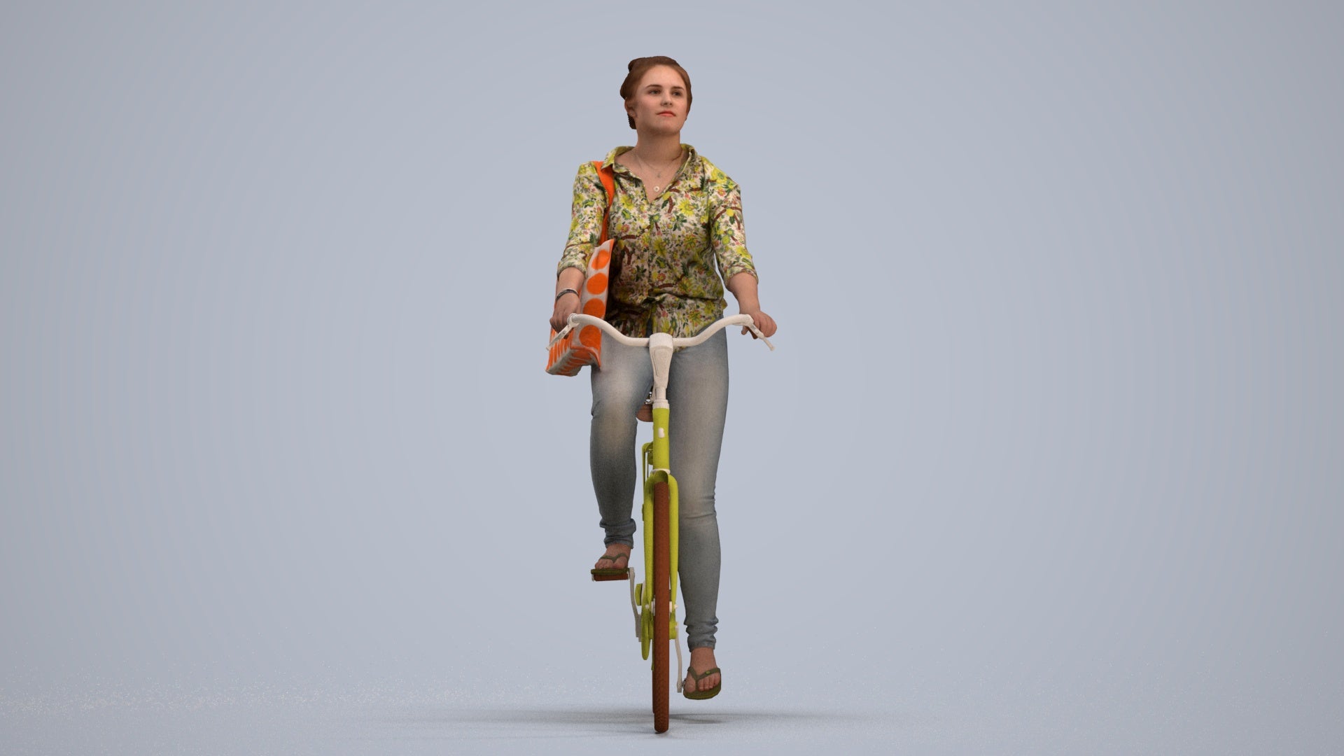 realistic 3D people woman casual cycling, render-ready for V-Ray and Corona, FBX OBJ, standing pose render