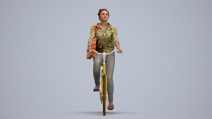 realistic 3D people woman casual cycling, render-ready for V-Ray and Corona, FBX OBJ, standing pose render