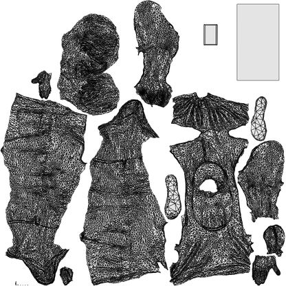 scanned 3D senior woman standing, photogrammetry people for Enscape and V-Ray, wireframe top-down view