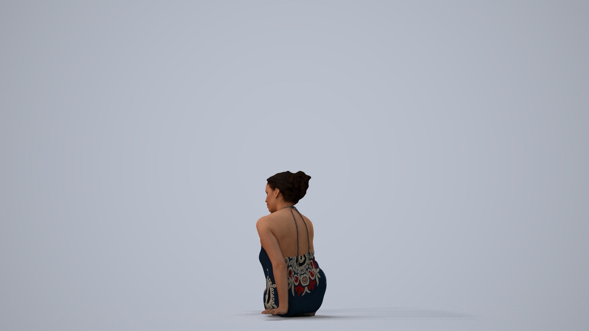 realistic 3D human woman pool, archviz people FBX OBJ for Blender, three-quarter view render
