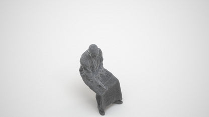 3D people model man sitting, scanned human for 3ds Max rendering, wireframe three-quarter view
