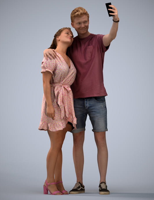 3D scanned woman couple casual, photorealistic archviz people for Enscape and SketchUp