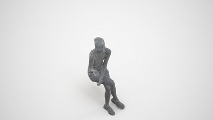 3D scanned woman sitting casual, photorealistic archviz people for Enscape and SketchUp, wireframe three-quarter view