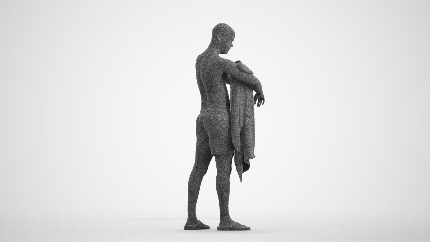3D people model man pool, scanned human for 3ds Max rendering, wireframe front view