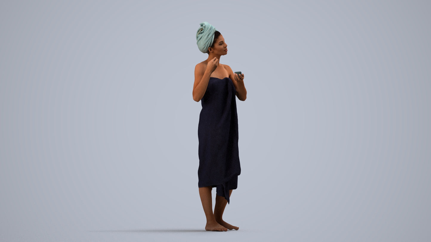 scanned 3D woman standing, photogrammetry people for Enscape and V-Ray, side view render