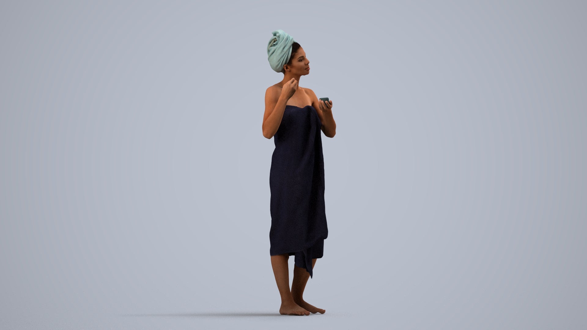 scanned 3D woman standing, photogrammetry people for Enscape and V-Ray, side view render