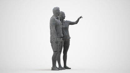 3D scanned woman couple casual, photorealistic archviz people for Enscape and SketchUp, wireframe side view
