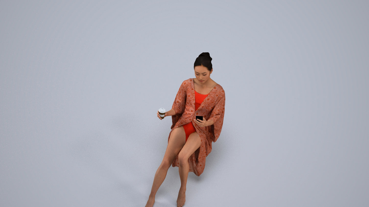 realistic 3D woman pool, scanned archviz people for Blender and 3ds Max, back view render