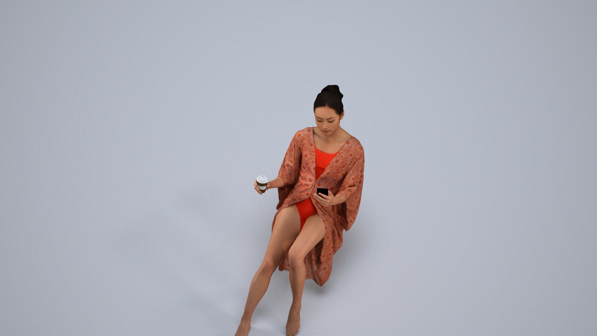 realistic 3D woman pool, scanned archviz people for Blender and 3ds Max, back view render