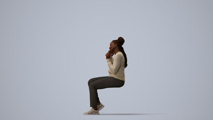 realistic 3D people woman casual sitting, render-ready for V-Ray and Corona, FBX OBJ, three-quarter view render