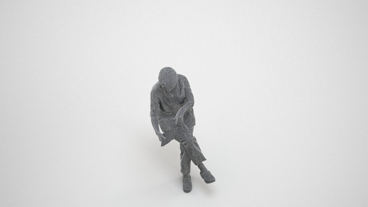 realistic 3D senior woman medical, scanned archviz people for Blender and 3ds Max, wireframe three-quarter view