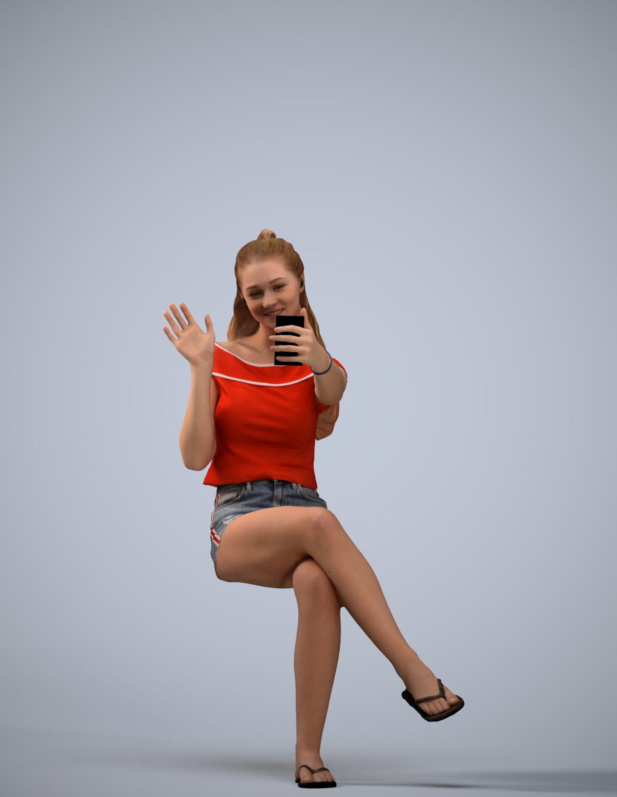 realistic 3D human girl casual sitting, archviz people FBX OBJ for Blender